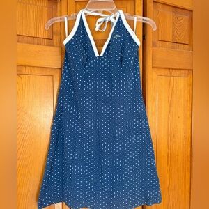 Lacoste Navy Polka Dot Halter Dress with White Trim